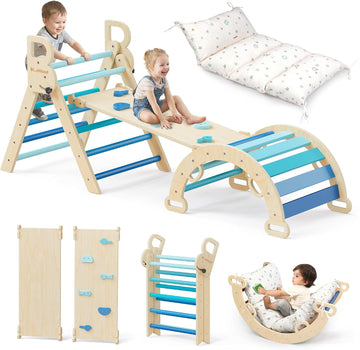Triangle Set with Cushion, Wooden Climbing Toys for Toddler