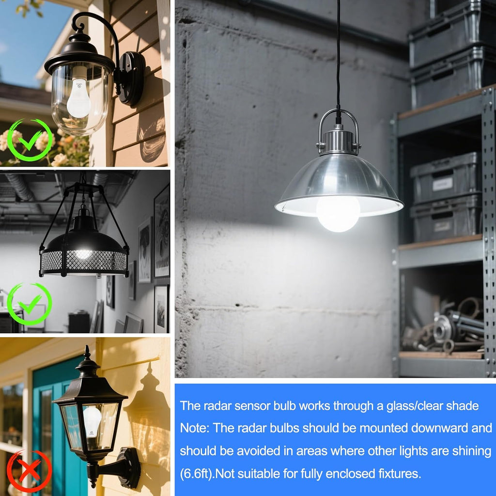 Radar Motion Sensor Light Bulbs, 14.5W 100W Equivalent A21 LED Bulb, 1500LM Dusk to Dawn LED Bulbs, Daylight 5000K