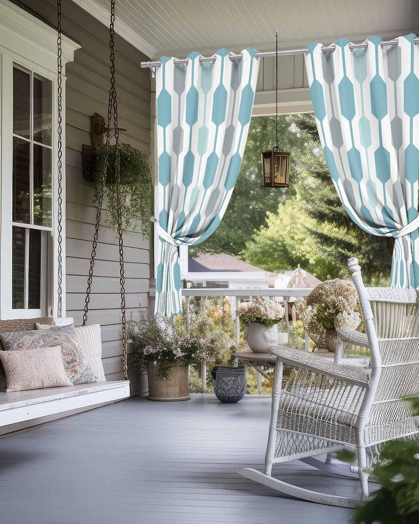 Outdoor Curtains Waterproof, Mid-Century Modern Privacy Screen Outdoor Front Porch Decor, Grommet Outside Curtains