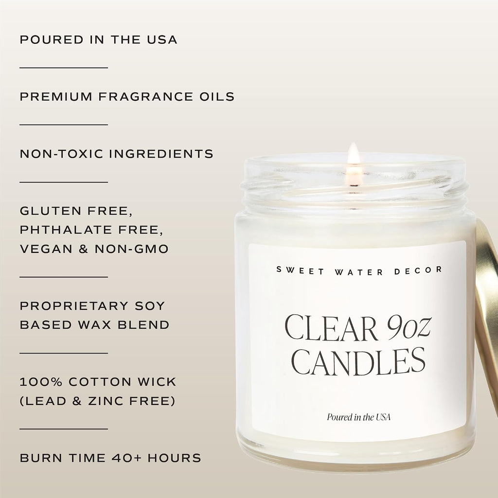 Spa Day Candle, 9oz Clear Glass Jar, Relaxing Scent - Set of 9