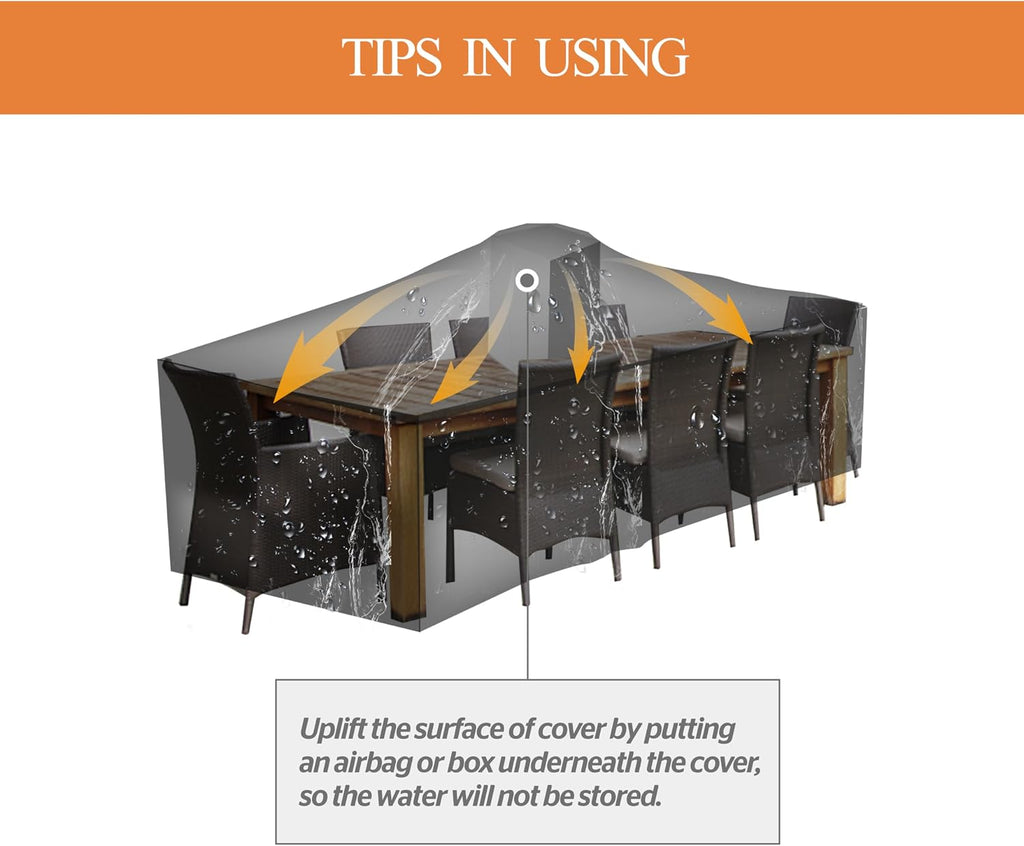 Heavy-Duty Patio Furniture Cover, Gray, 96" x 64" x 31" | Waterproof & Windproof, For Rectangle Table and Chairs