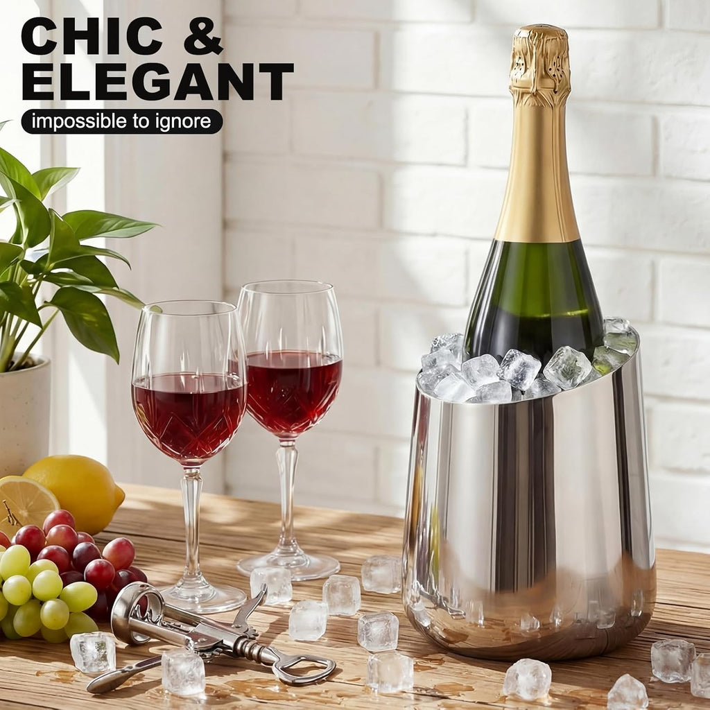 Wine Chiller Bucket Stainless Steel Champagne Bucket 750ml Wine Bottle Cooler Champagne Chiller Double - Set of 2