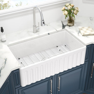 30 Farm Sink White - 30 x 18 Inch Farmhouse Kitchen Sink Flat Apron Front White Ceramic Porcelain Fireclay Single