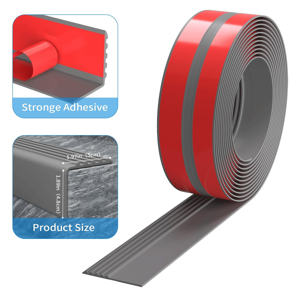 Stair Nosing, Self-Adhesive Vinyl Step Edge Protector, Grey, 40 ft