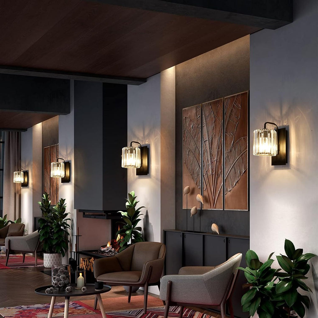 Crystal Wall Sconces,Black Sconce Wall Light Fixtures Modern Sconces Wall Lighting Single Indoor Wall Sconce for