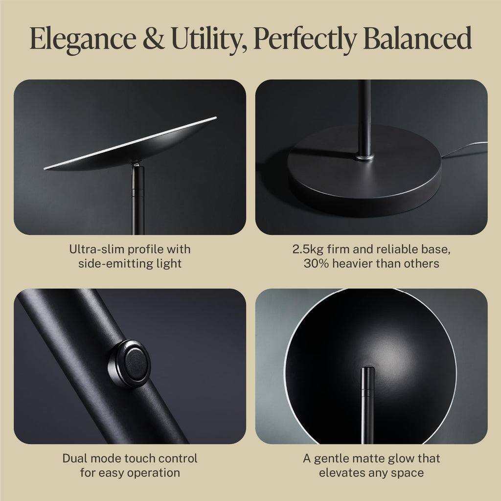 LED Torchiere Floor Lamp - 71" Tall Modern Torchiere Lamp in Zen Black, Stepless Dimming, Remote & Touch