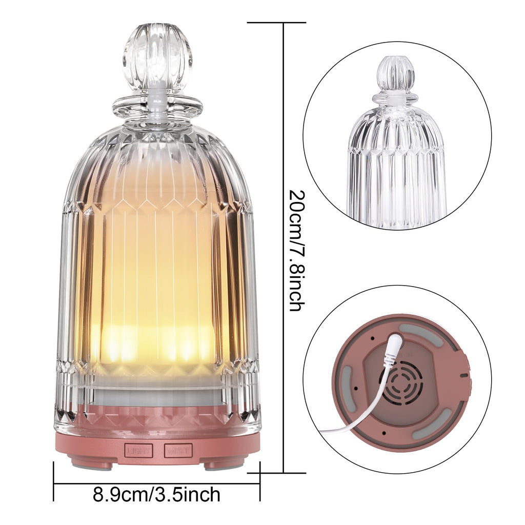 Glass Essential Oil Diffuser, Small Cool Mist Humidifier Glass Cover & Plastic Reservoir with 7 Color LED Lights