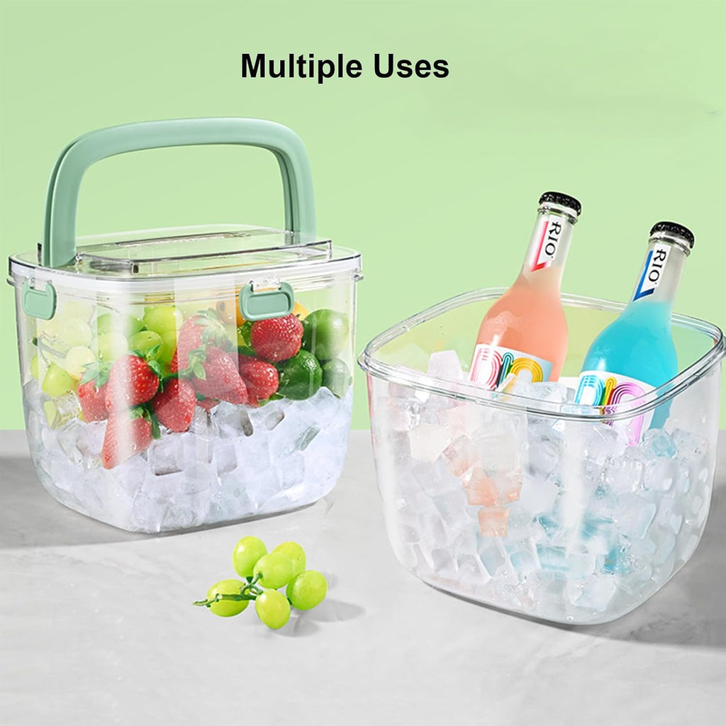 Portable Ice Bucket With Lid & Tong Camping, Clear Plastic Storage Bin for Freezer, Refrigerator, Whiskey, Wine