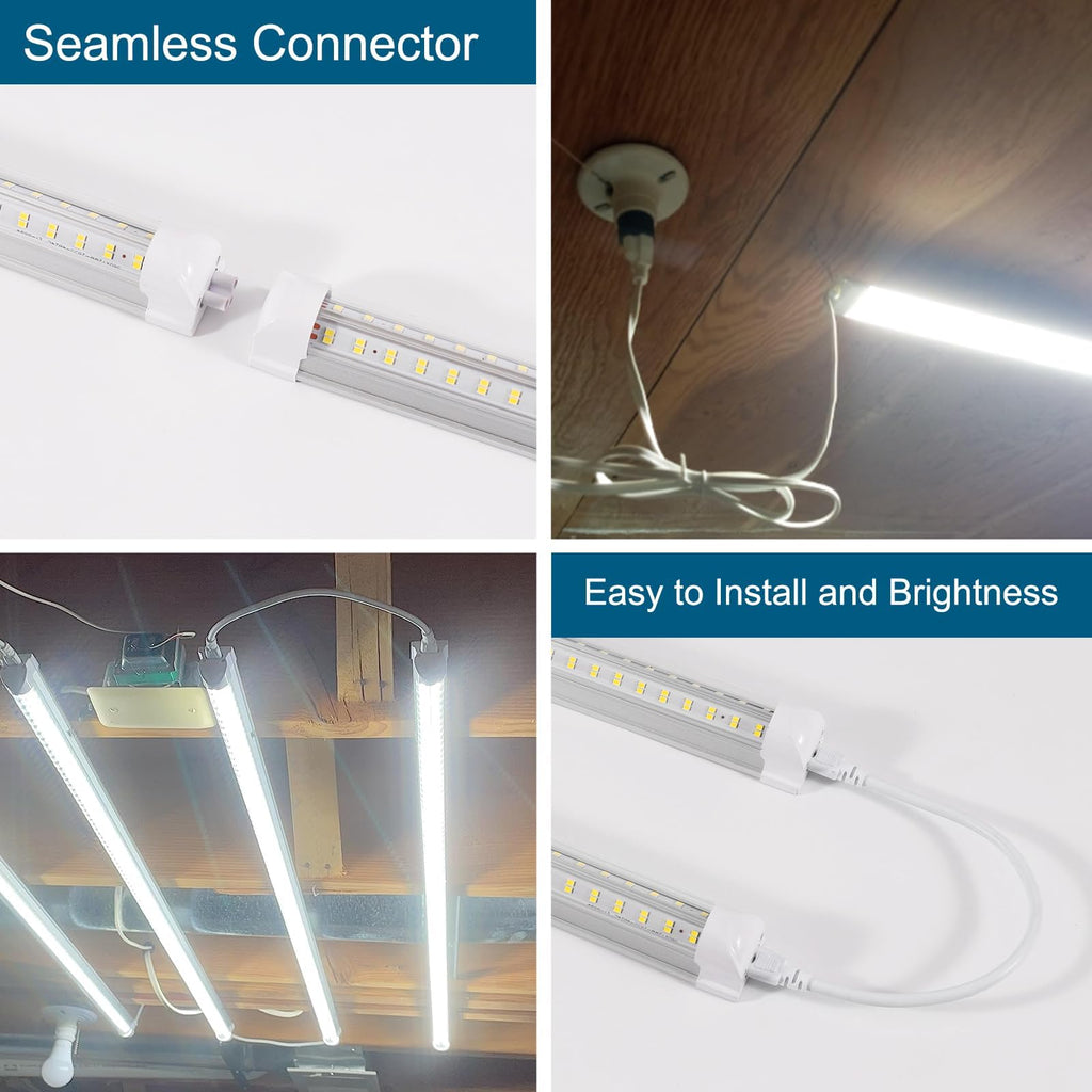 Led Shop Lights, Led Shop Lights 4FT 50W 6500K Clear White, Shop Light 4FT 110V Linkable Integrated V-Shape for