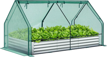 8x4x1 FT Raised Garden Bed Outdoor with Cover, 3-in-1 Gardening Set | PE Greenhouse Cover, 4 Doors for Ventilation