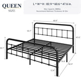 Queen Metal Platform Bed Frame with Victorian Style Wrought Iron-Art Headboard/Footboard, No Box Spring Required, Black