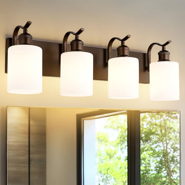 4-Light Bathroom Vanity Light, White Frosted Glass, Oil Rubbed Bronze