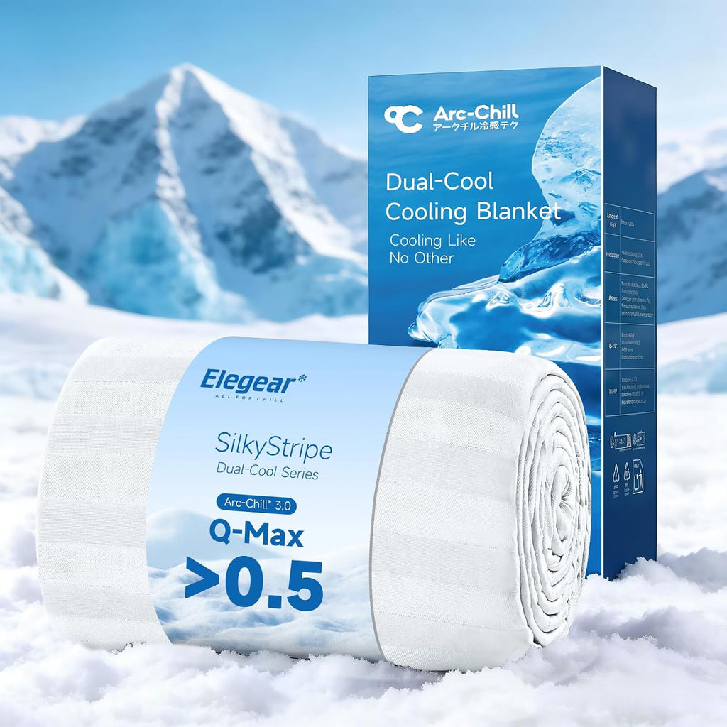 Cooling Satin Pillowcase for Hair & Skin with Zipper 20" x 30" and Cooling Blanket Stripe 90" x 108" White Bundle