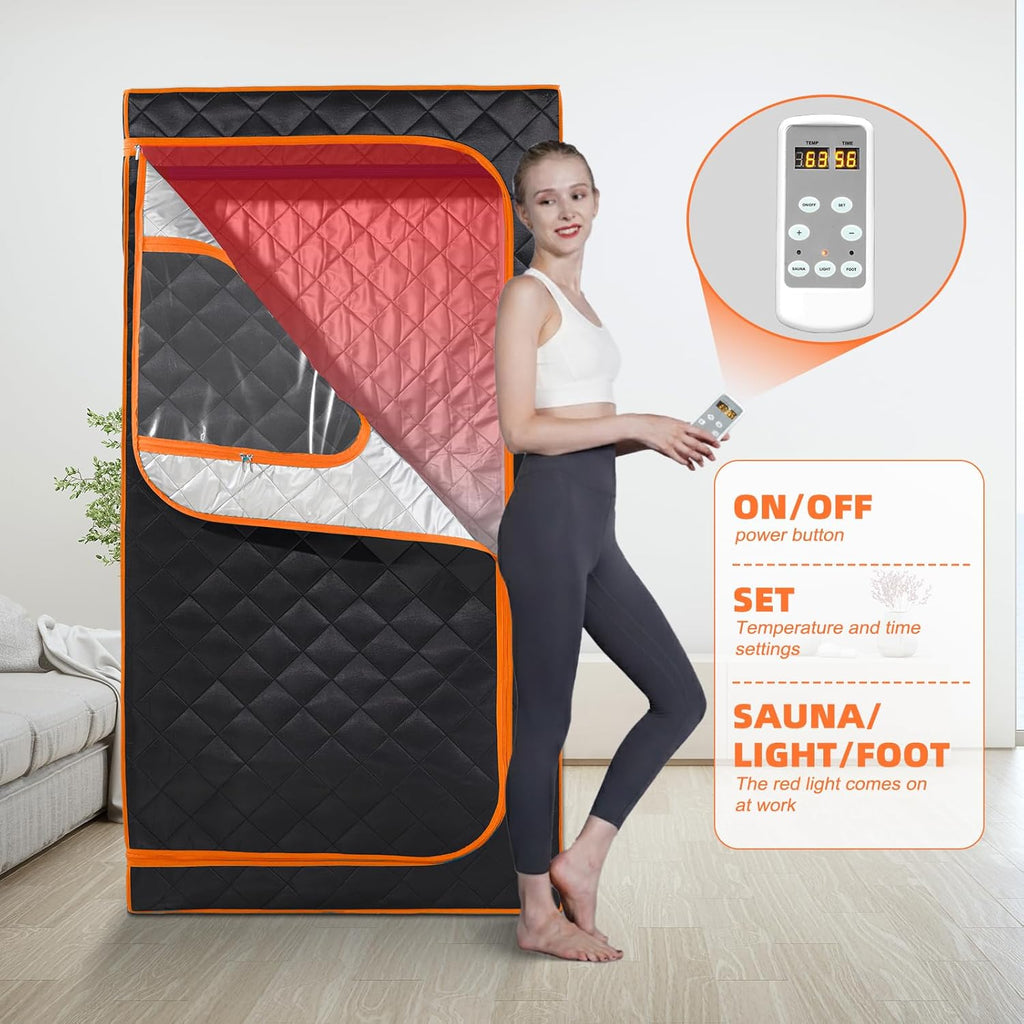 Smartmak Portable Infrared Sauna,1 Person Infrared Sauna Box with 660nm Red Light Therapy