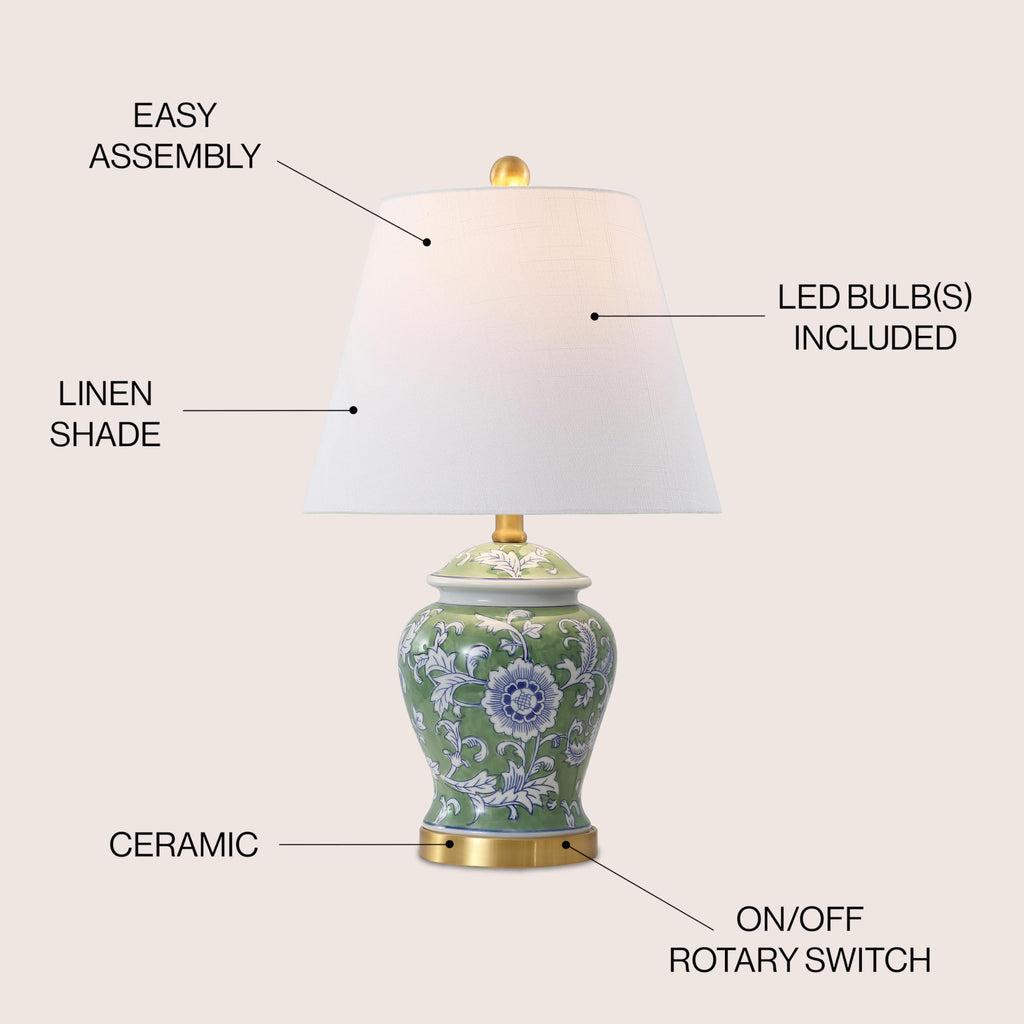Penelope Ginger Jar 22" LED Table Lamp, Green/White