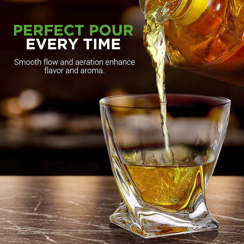 Kitchen Whiskey Decanter Set, Crystal Glass, Includes Four 750Ml Glasses, Elegant Home Bar, Naturally Aerates