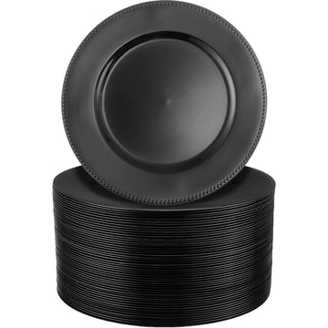 50 Pack 13 Inch Charger Plates Plastic Round Dinner Plate with Beaded Rim Reusable Charger Service Plates Reliable