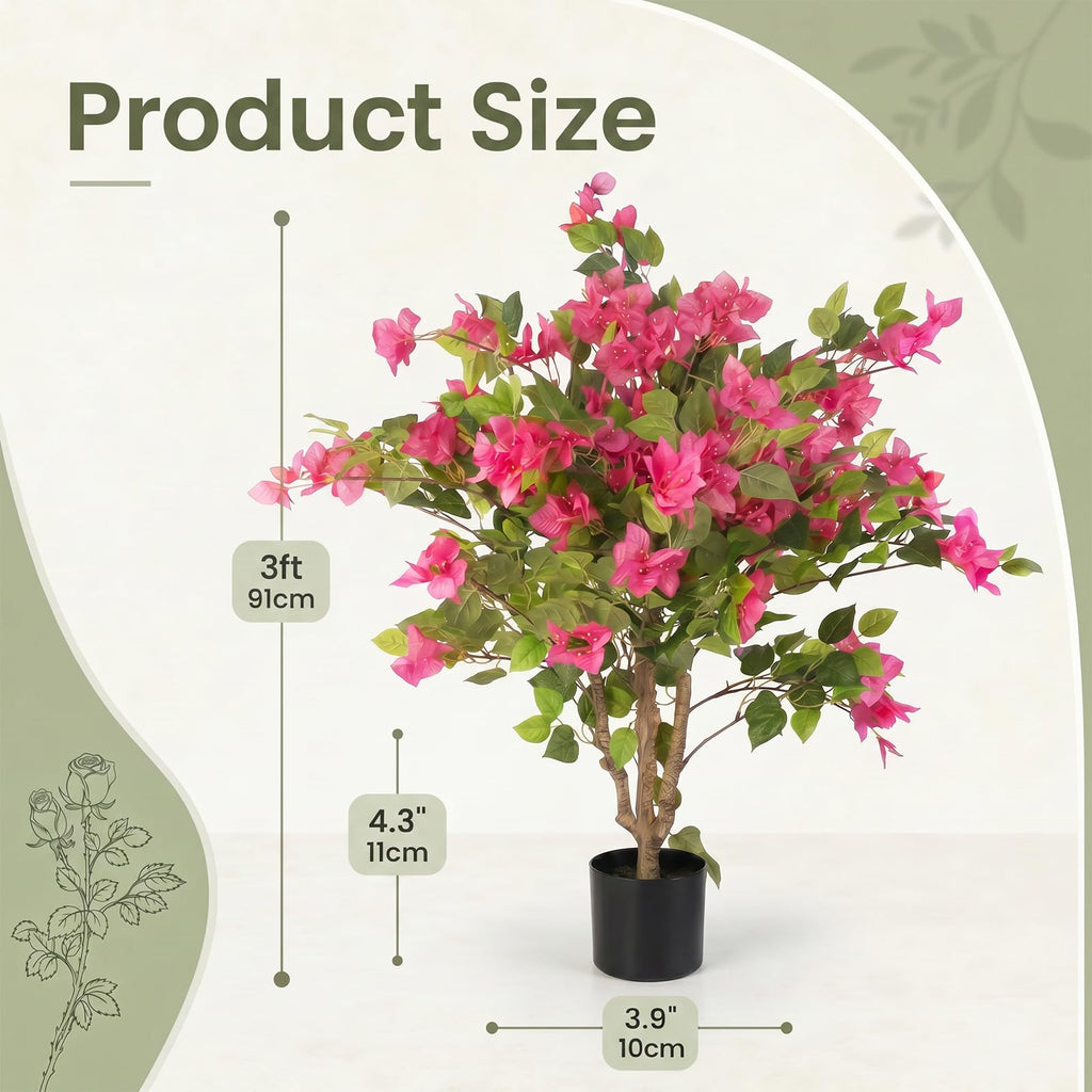 3FT Artificial Bougainvillea Tree, Faux Bougainvillea for Indoor Outdoor Decor, Lifelike Bougainvillea Artificial
