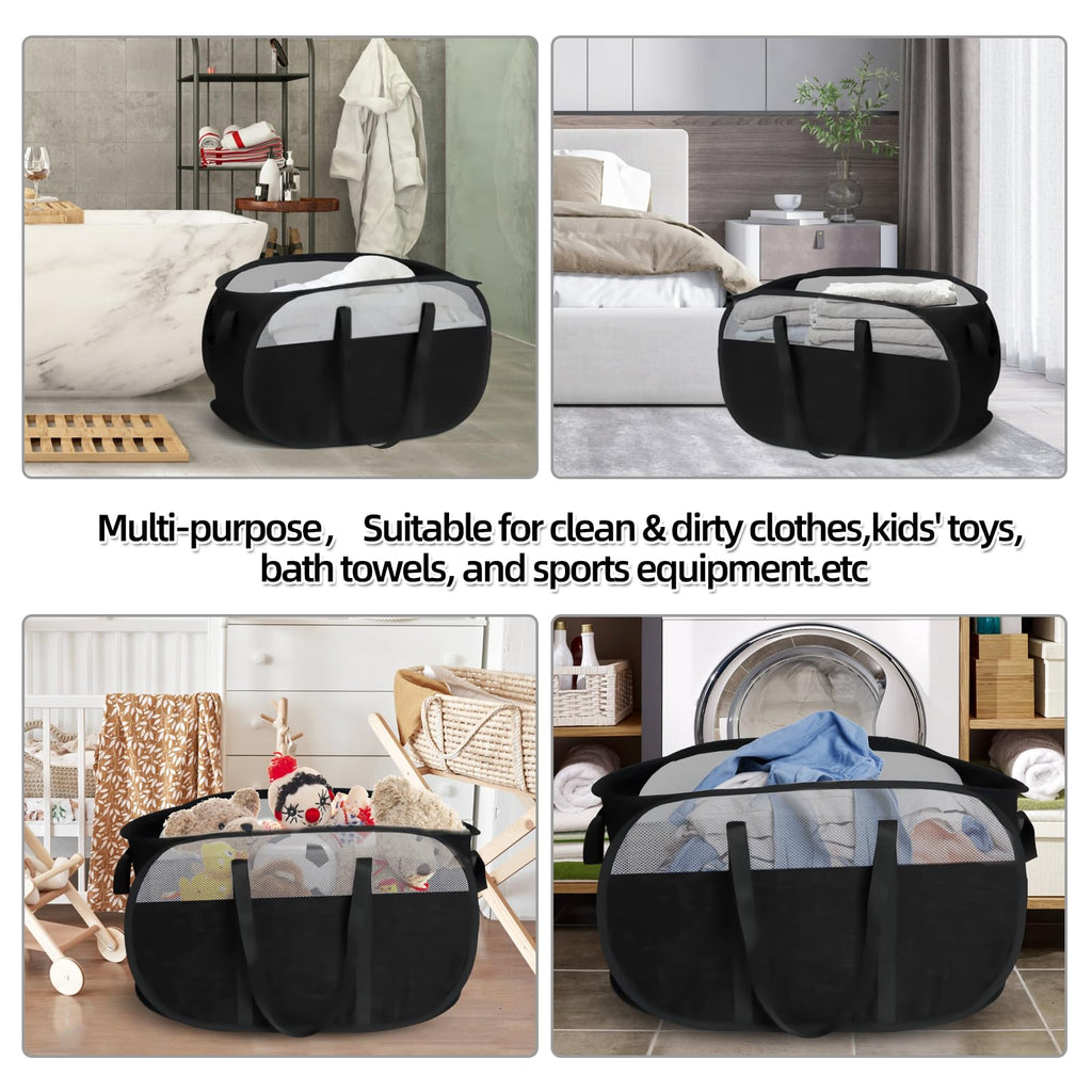 100L Collapsible Laundry Baskets, Tear Proof Pop Up Laundry Hamper with Dual Handles, Large Foldable Laundry Basket