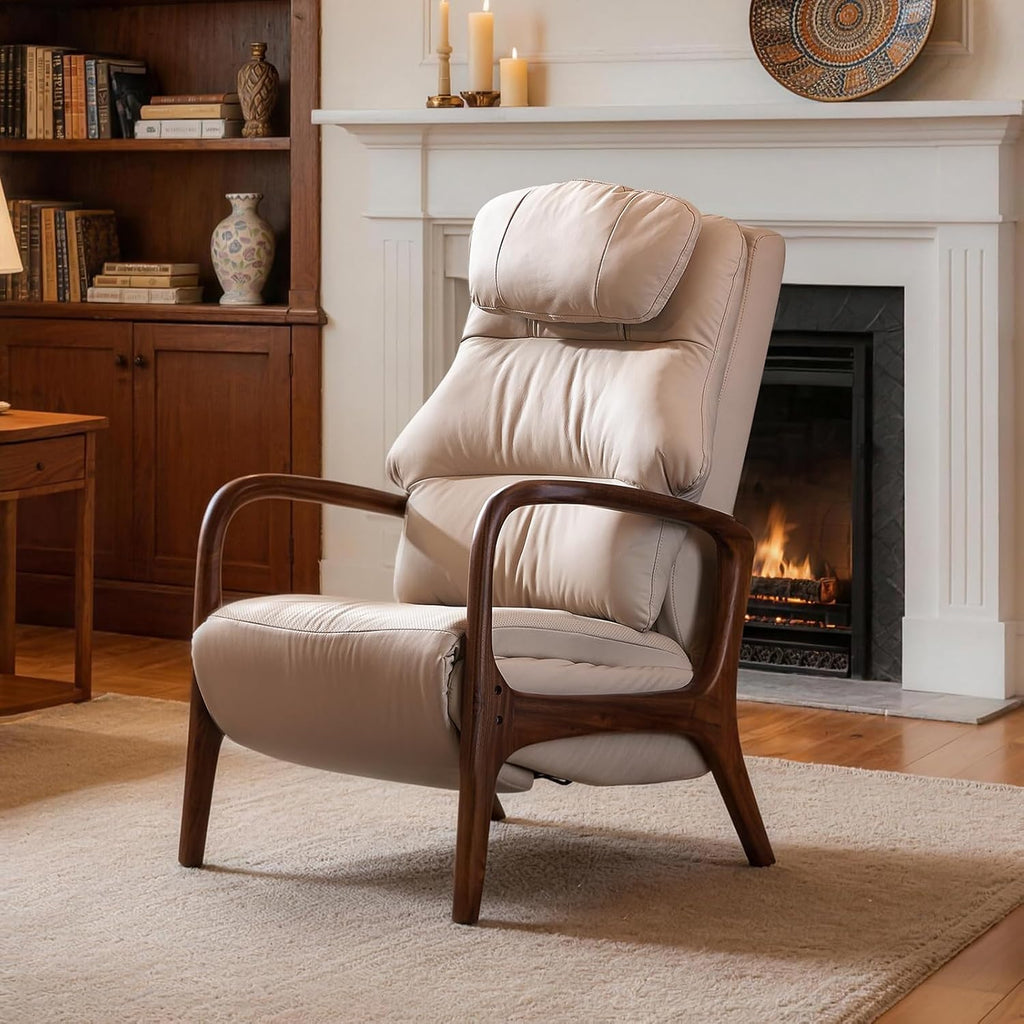 M7 Power Recliner Chair for Adults, Genuine Leather | Adjustable Lumbar Support & 5-Min Rhythmic Stretch 160°