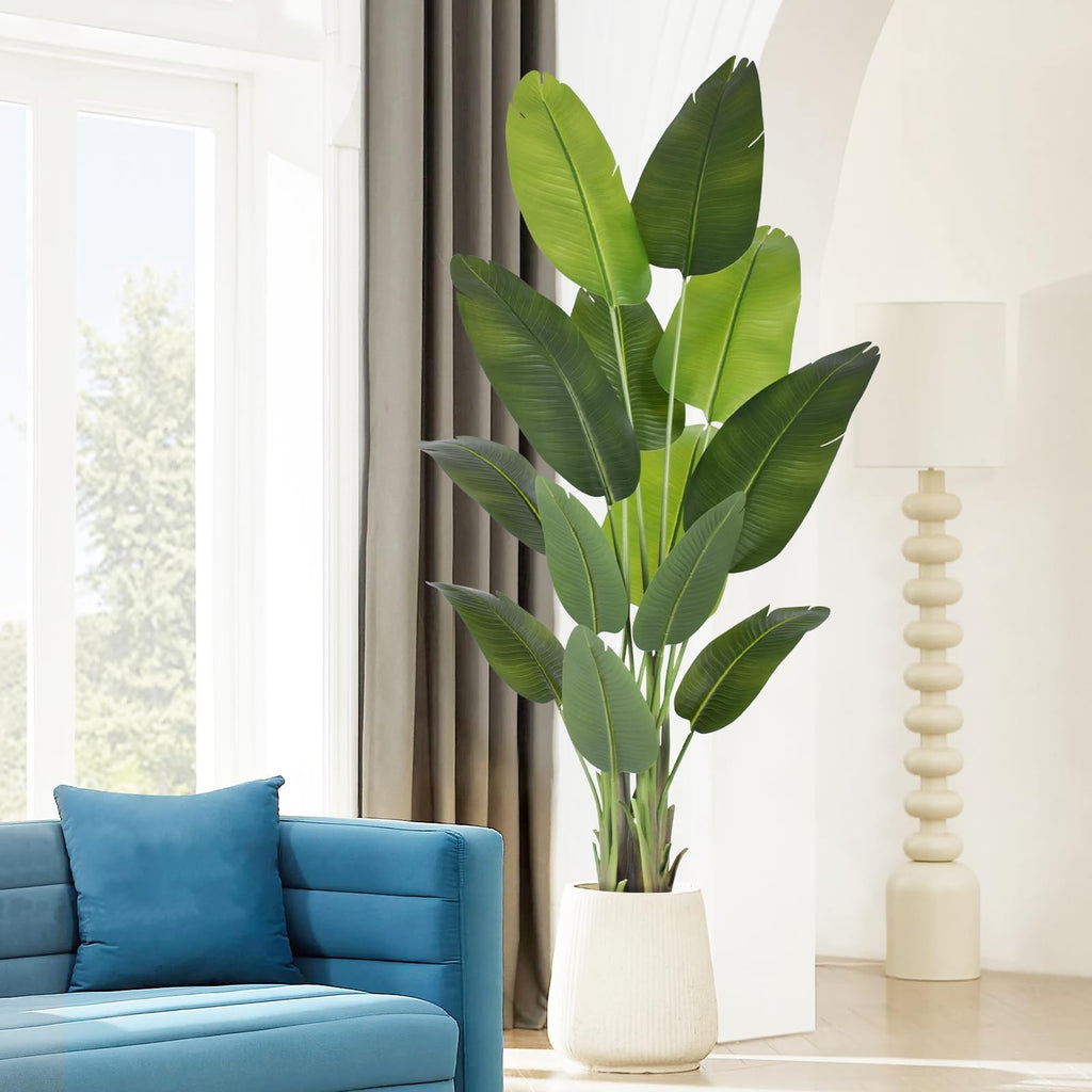 Artificial Bird of Paradise Plant 6Ft Tall Fake Tropical Palm Tree Large Fake Plants with 13 Silk Banana Leaves Faux