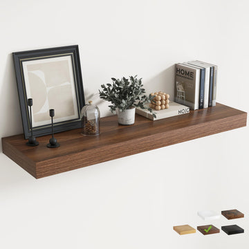 12 inch Deep Floating Shelves for Wall, 48" Wide, Walnut Finish, 1-Pack