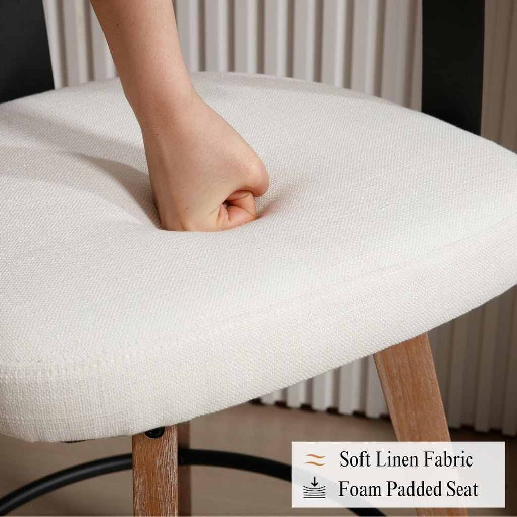 Swivel Bar Stools Set of 2, 26" Counter Height Bar Stool with Footrest Modern Wood Barstools with Linen Upholstered