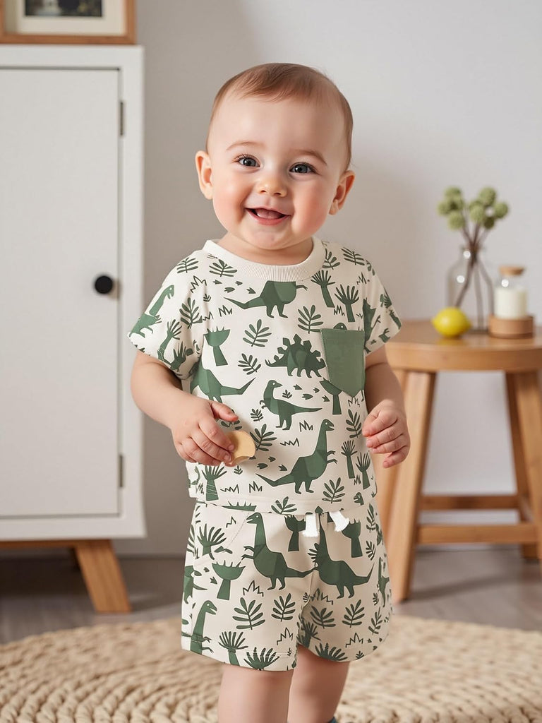 Toddler Infant Baby Boy Summer Dinosaur Outfit Newborn Kids Boys Short Sleeve T-shirt Spring Shorts Set