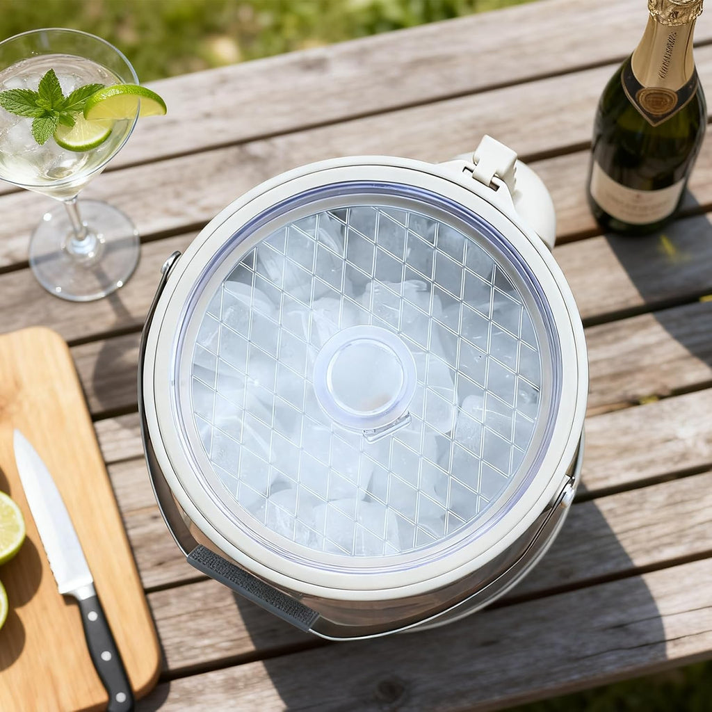 5QT/4.8L Insulated Ice Bucket for Parties, Hangable Scoop & Lid, White