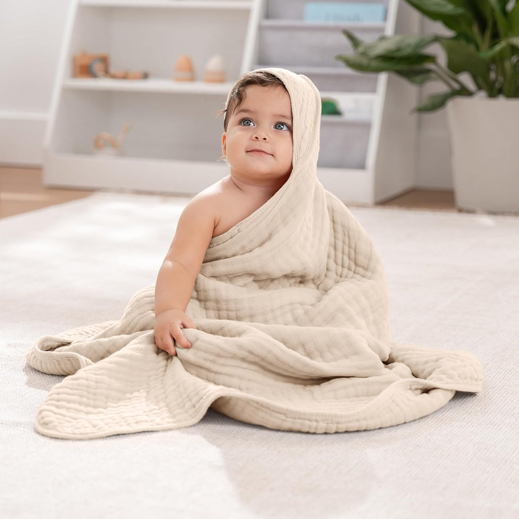 Hooded Baby Towel Pack, Large 32 x 32 Inch - 6 Layer 100% Muslin Cotton for Babies, Toddlers, Kids - Soft &