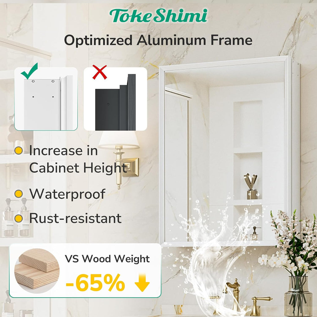 14 x 24 White Recessed Medicine Cabinet with Mirror, Assembly Required, Bathroom Medicine Cabinet with Mirror