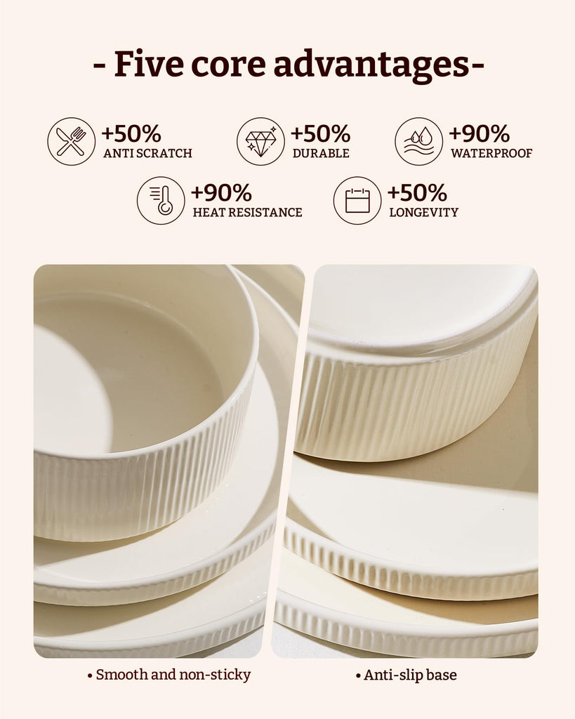 Line Porcelain Dinnerware Set, dish set for 6, Creamy White