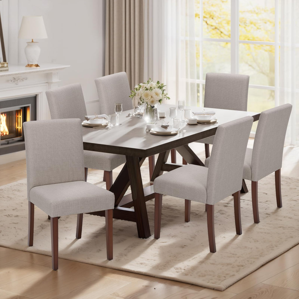Upholstered Dining Chairs Set of 6, Modern Fabric Dining Room Chair, Wooden Dining Chair, Kitchen Side Chairs