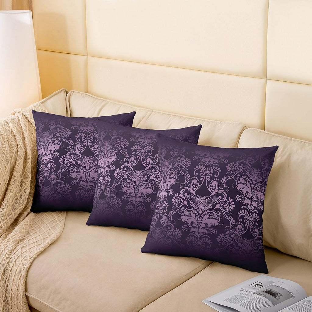 Set of 2 Purple Black Damask Pillow Covers 24x24 Inch Vintage Floral Throw Pillow Covers Antique Victorian Baroque