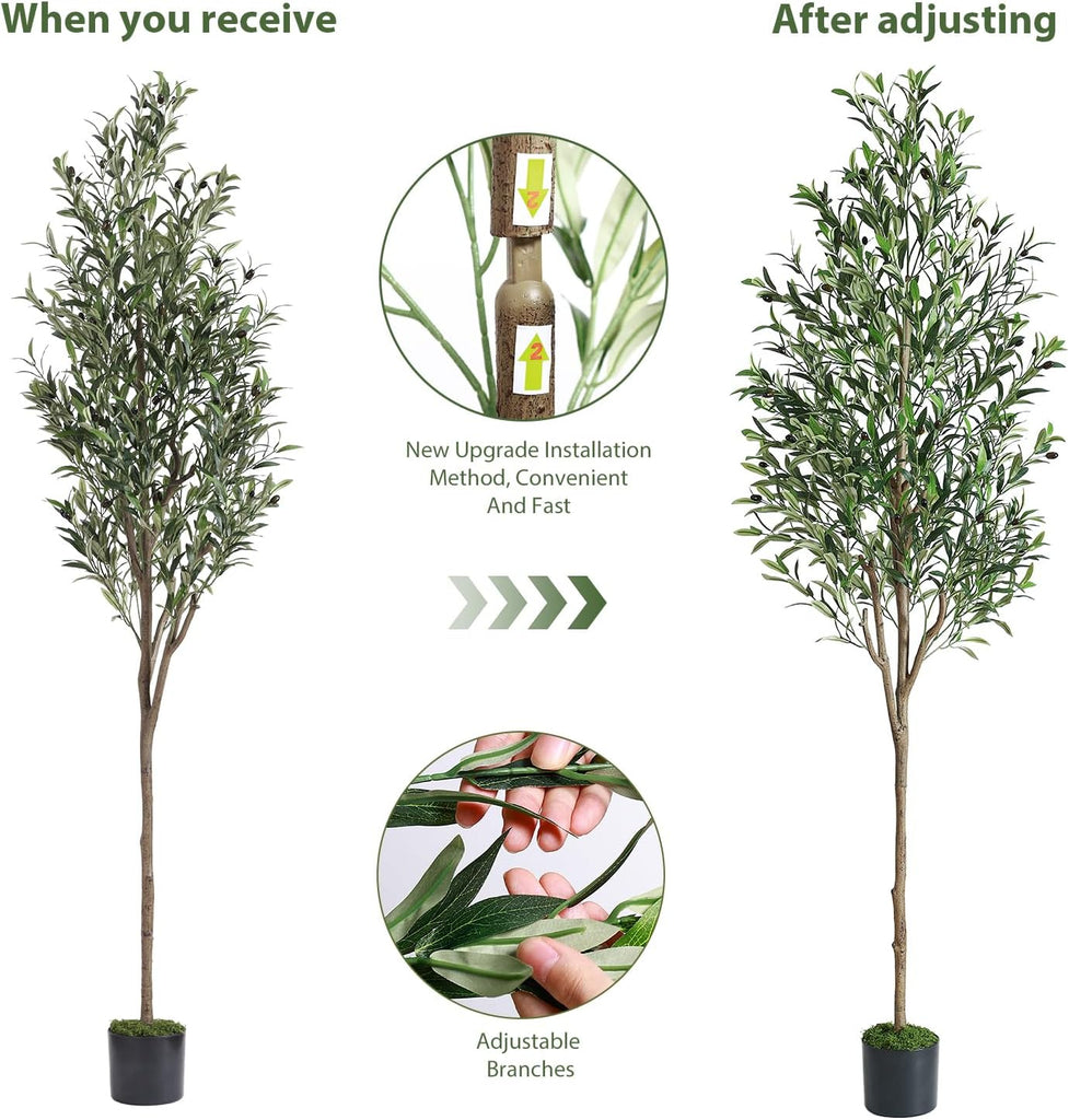 7ft Faux Olive Tree with Lifelike Fruits and Realistic Leaves