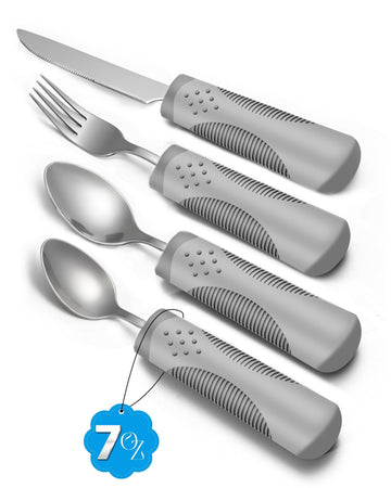 Adaptive Utensils (4-Piece Set) Weighted 7 Oz Each- Weighted Utensils for Hand Tremors and Parkinson's Patients