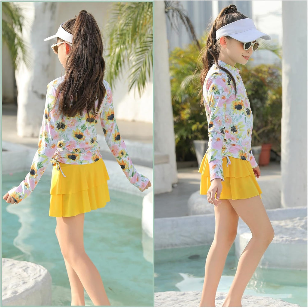 Girls Rashguard 2 Pieces Bathing Suit Long Sleeve Swimsuit