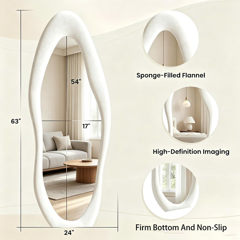Irregular Wavy Full Length Mirror 63"x24" White