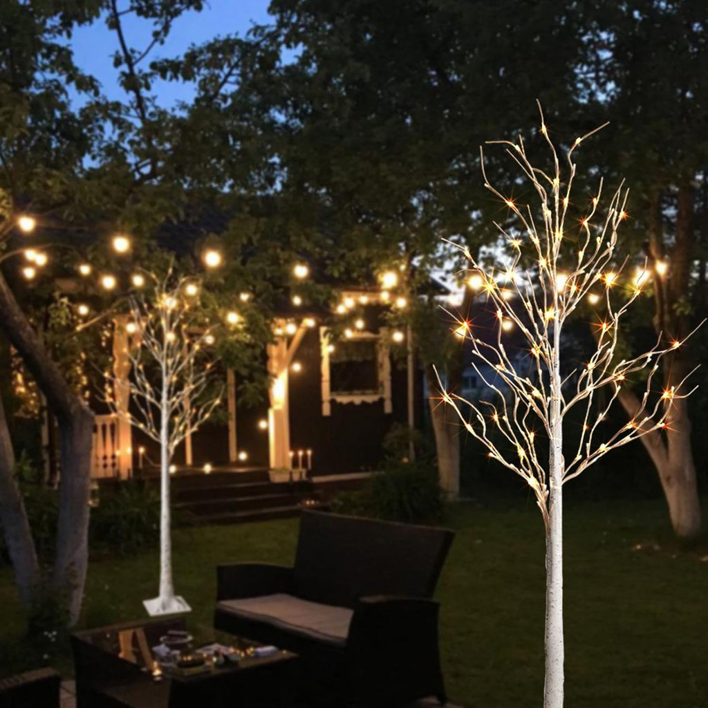 Birch Tree Lights, 2 Pack 6 Feet Prelit White Artificial Christmas Trees, Birch Tree with LED Lights, Twinkling Twig