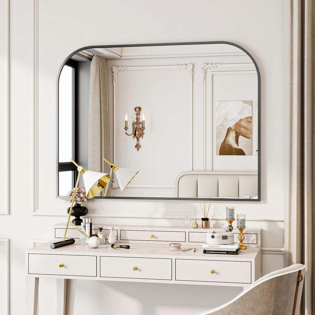 Black Arched Top Wall Mounted Mirror 38"x30"