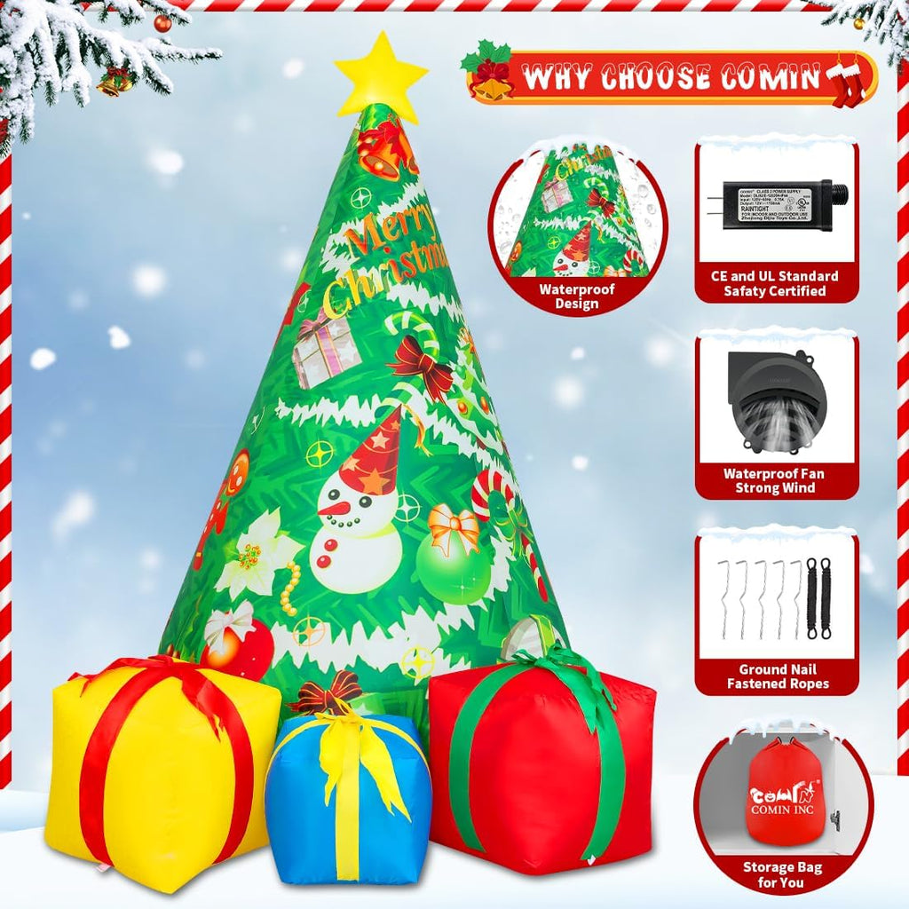 7 FT Christmas Decorations Inflatables Tree Outdoor Blow Up Yard Gift Box with Built-in LEDs for Indoor Party Garden