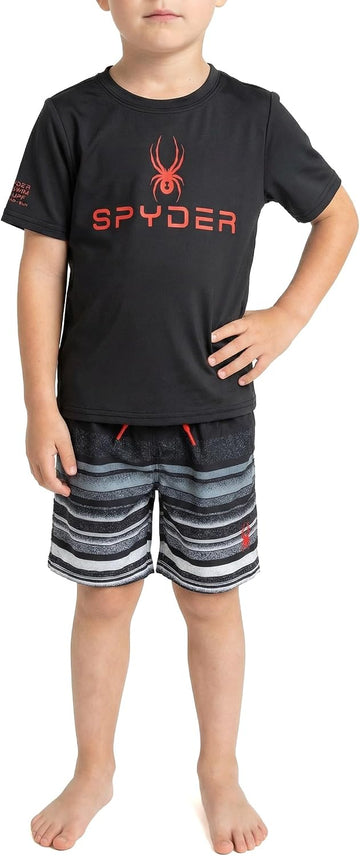 Boys' piece Swim Set - Short Sleeve Rash Guard & Swim Trunks, UPF 30+, Quick-Dry-Little Boys