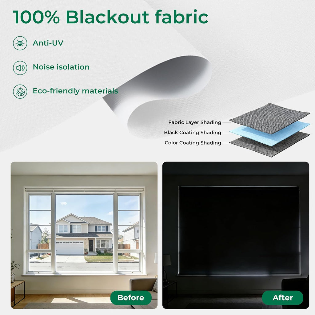 Smart Motorized Blinds with Remote | Zigbee Blackout Roller Shades, No Hub Needed, Alexa & App Controlled for Indoor