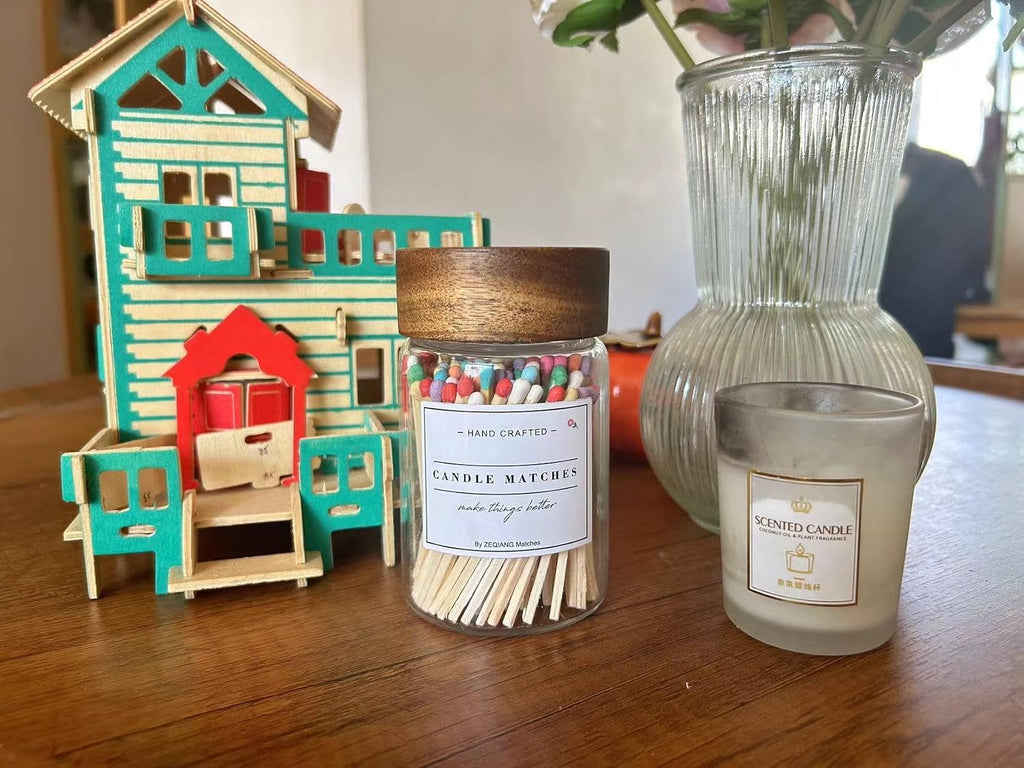 3'' White Matches in a Jar with Striker, Glass Match Holder with Striker, Glass Match Cloche with Striker - Set of 150