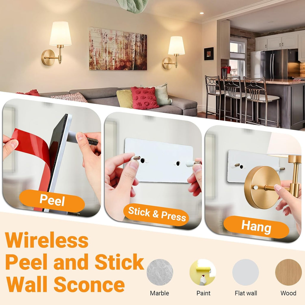 Battery Operated Wall Sconces Set of Two, Wireless Battery Wall Light with 10000mAh RGB Dimmable Magnetic Bulb and