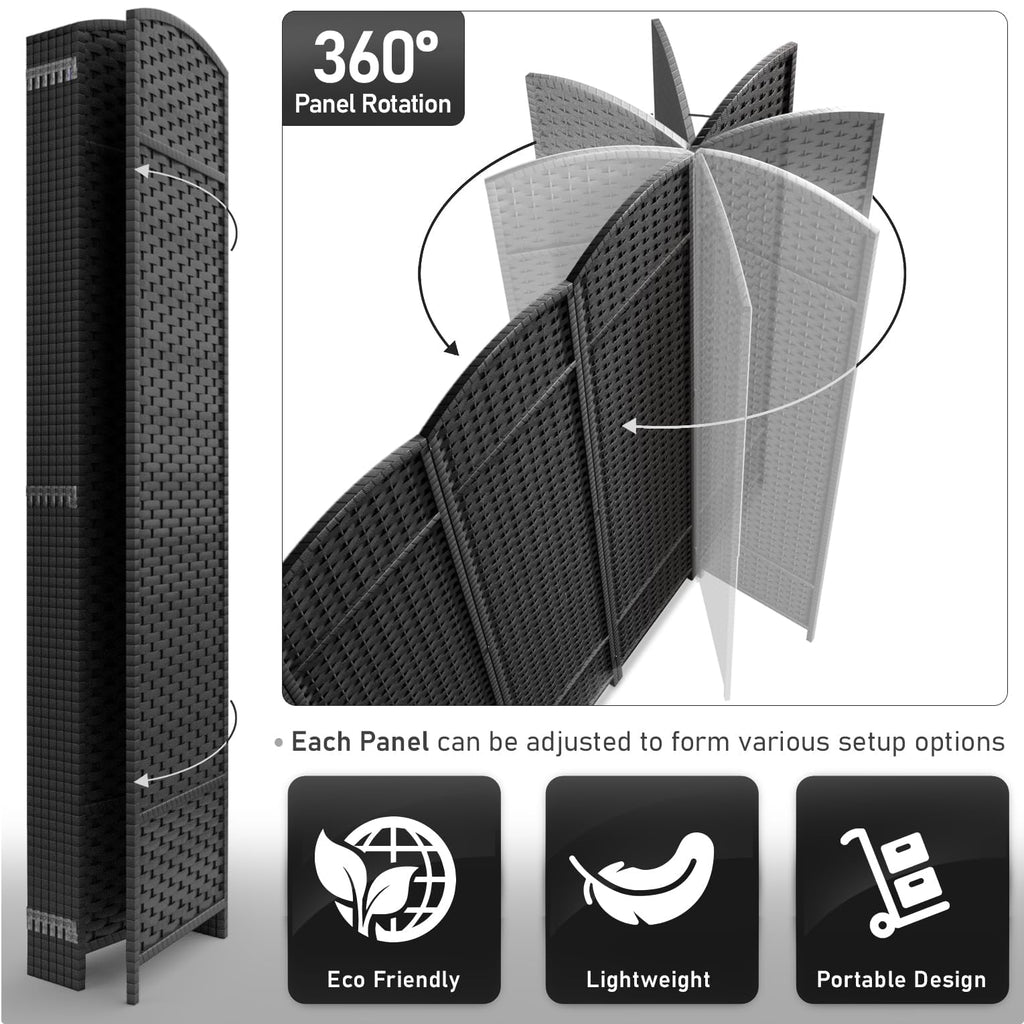 Foldable Room Divider, Mesh Privacy Screen (8 Panel, Black)
