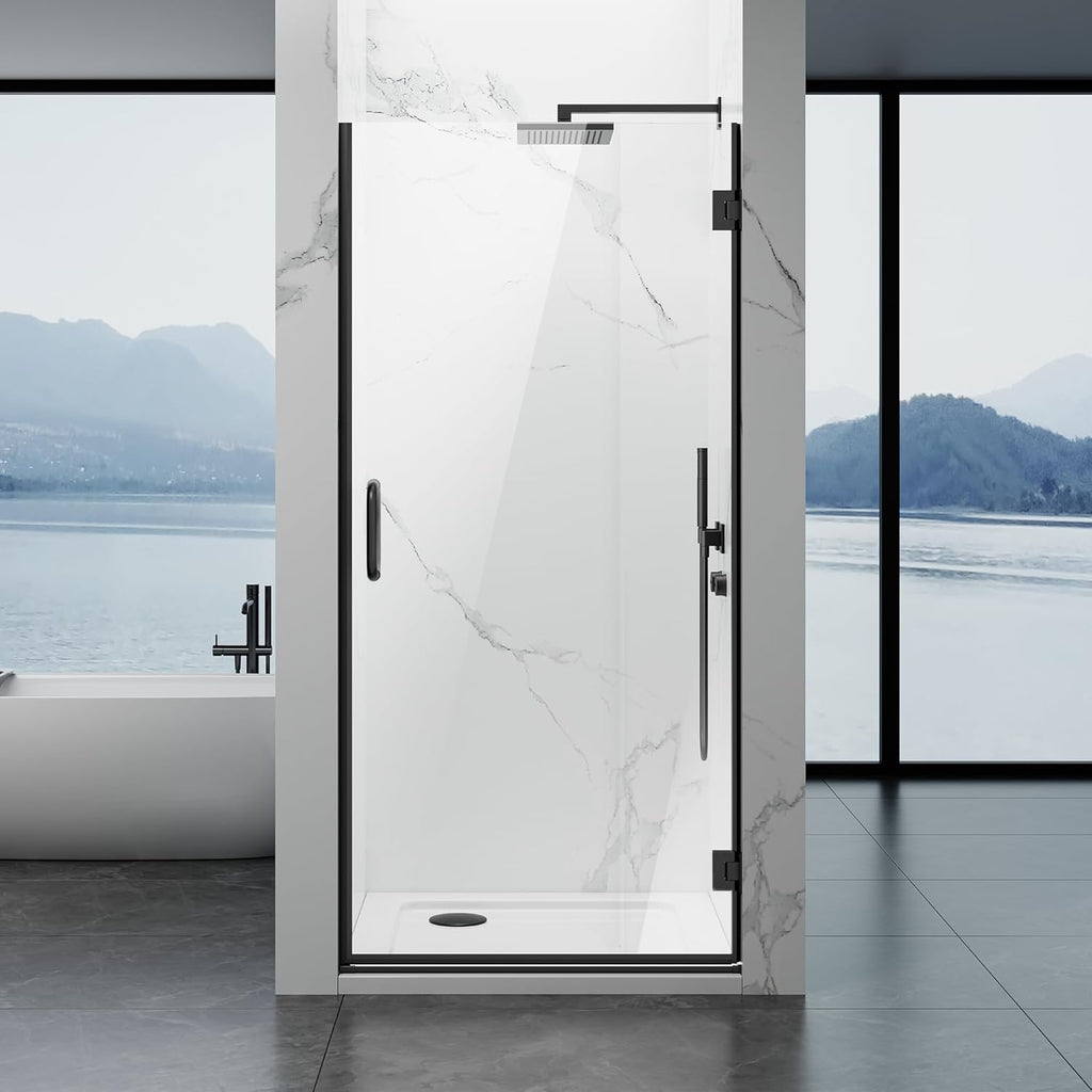 Framelss Hinged Shower Door, 36" W x 76" H Single Swing Pivot Shower Door