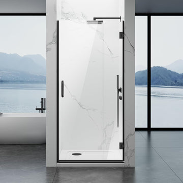 Framelss Hinged Shower Door, 36" W x 76" H Single Swing Pivot Shower Door