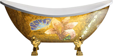 67"x 31.5"x31.5" Freestanding Soaking Acrylic Gold Color Mosaic Bathtub | luxury acrylic fiberglass cast iron
