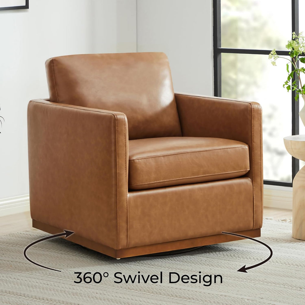 Faux Leather Swivel Accent Chair, Fully Assembled, Saddle Brown
